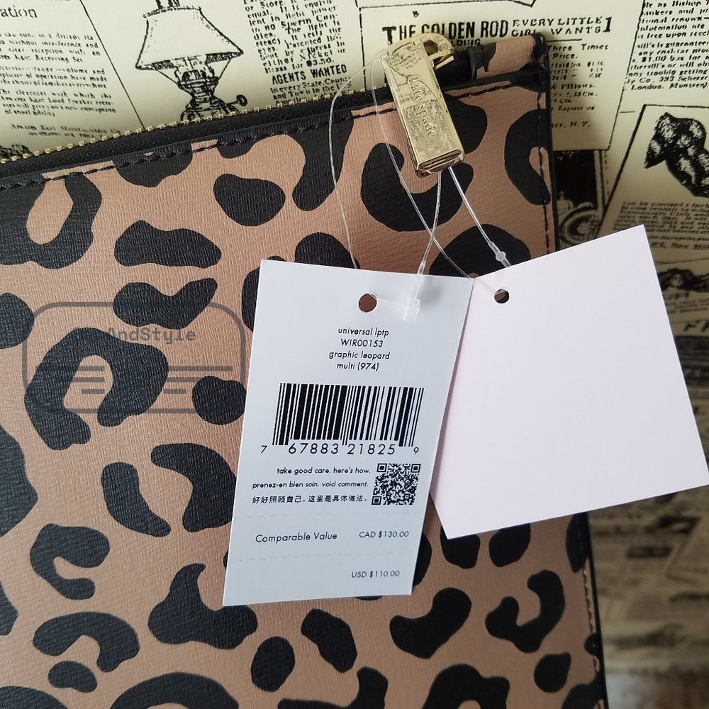 Kate Spade NWT staci graphic leopard l-zip universal laptop sleeve up to 15" - Picture 10 of 13